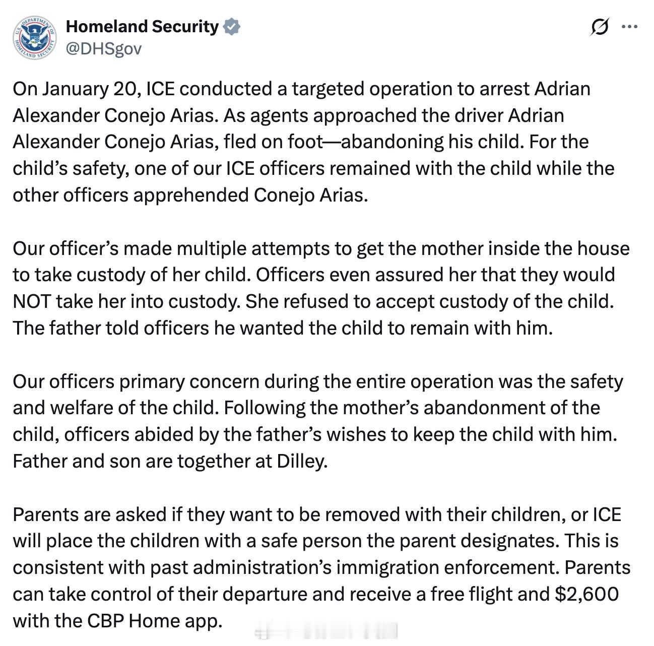 这张5岁小朋友的照片在网上被疯传后，美国国土安全部官方的警情通报如下。另外，在G