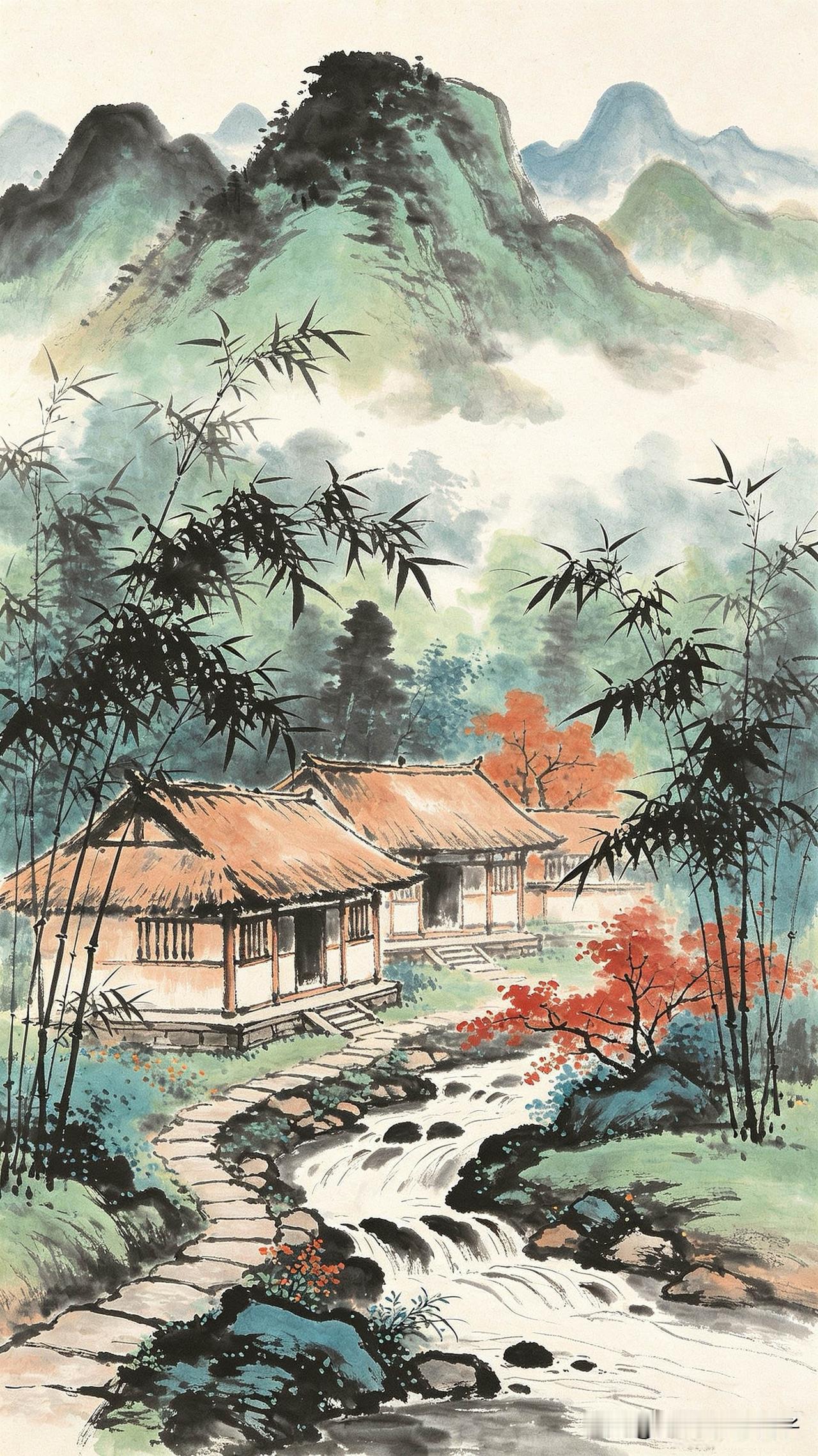 茅檐滴碎千年事，
竹径犹闻旧墨香。
一夜浣花溪上雨，
    
…………请师友续