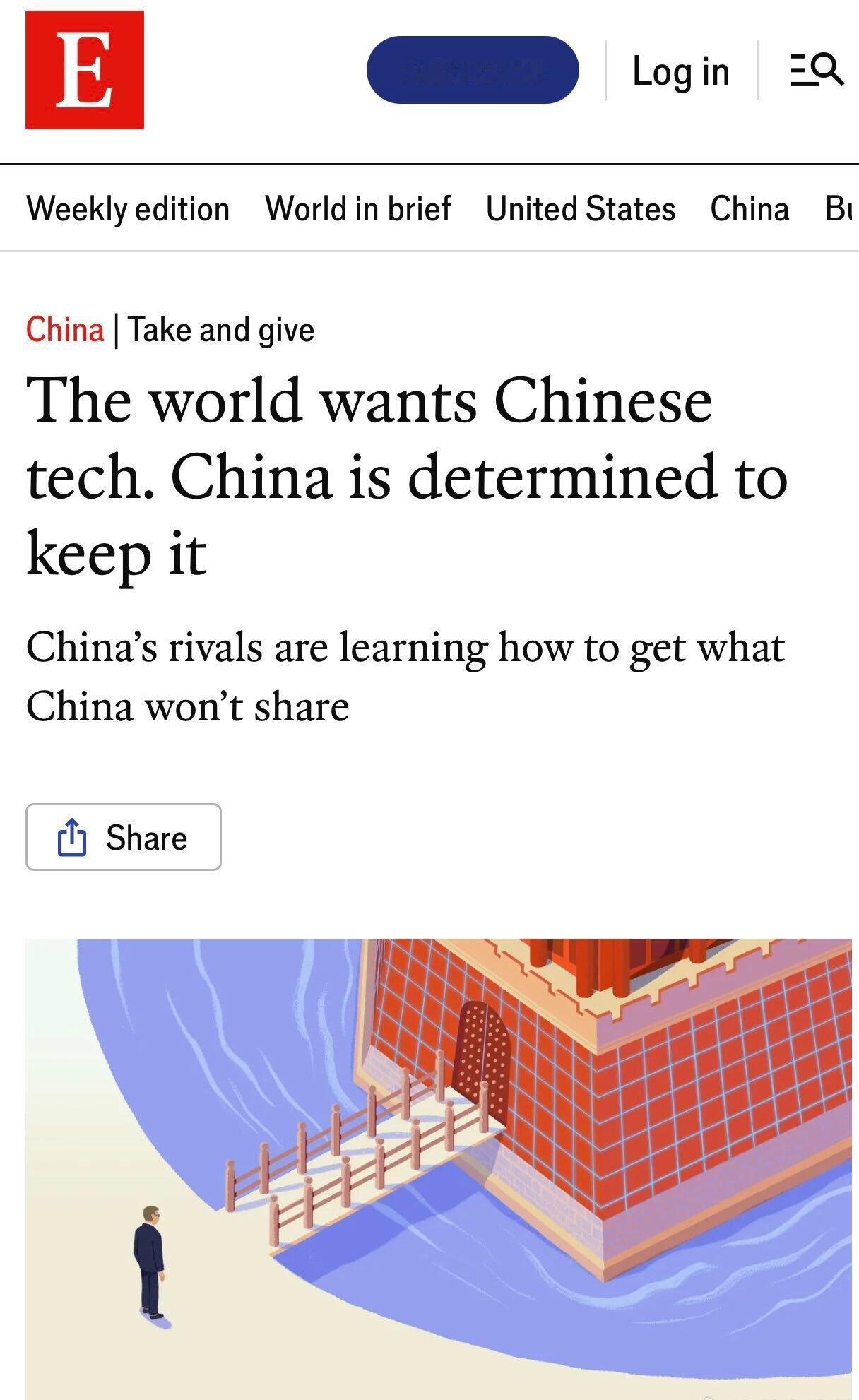 经济学人：世界想要中国的技术中国却决心自己留着 