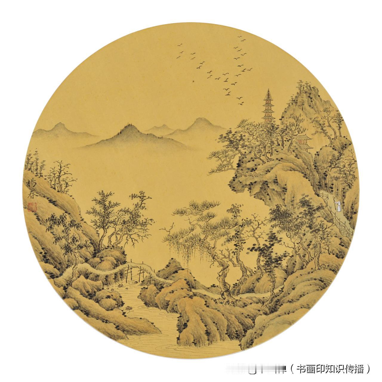 杨春的山水画作，以传统文人画的意境为根基，融合现代审美与笔墨语言，呈现出一种静谧