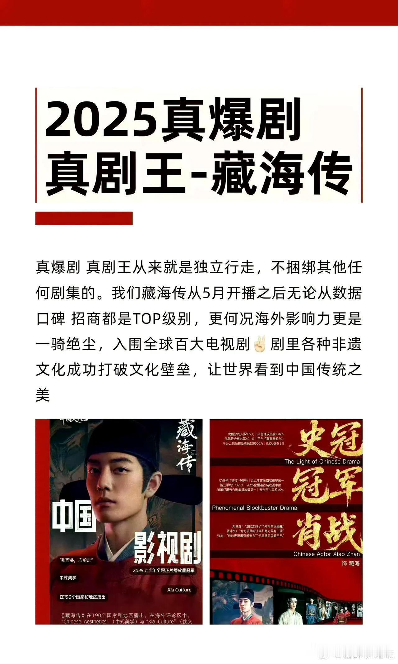 为什么《藏海传》叫真剧王？
就是不光是国内所有平台数据都遥遥领先，国外数据收视一