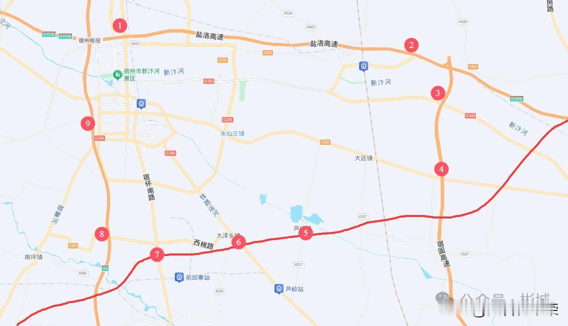 宿州市的绕城高速。
已经建成通车的京台高速，徐蚌高速，盐洛高速，和即将建设的宿遂