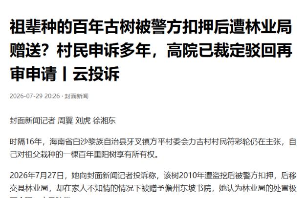 海南白沙黎族自治县，女子的祖父在百年前种植了一棵树，现已成古树，评估价值207万