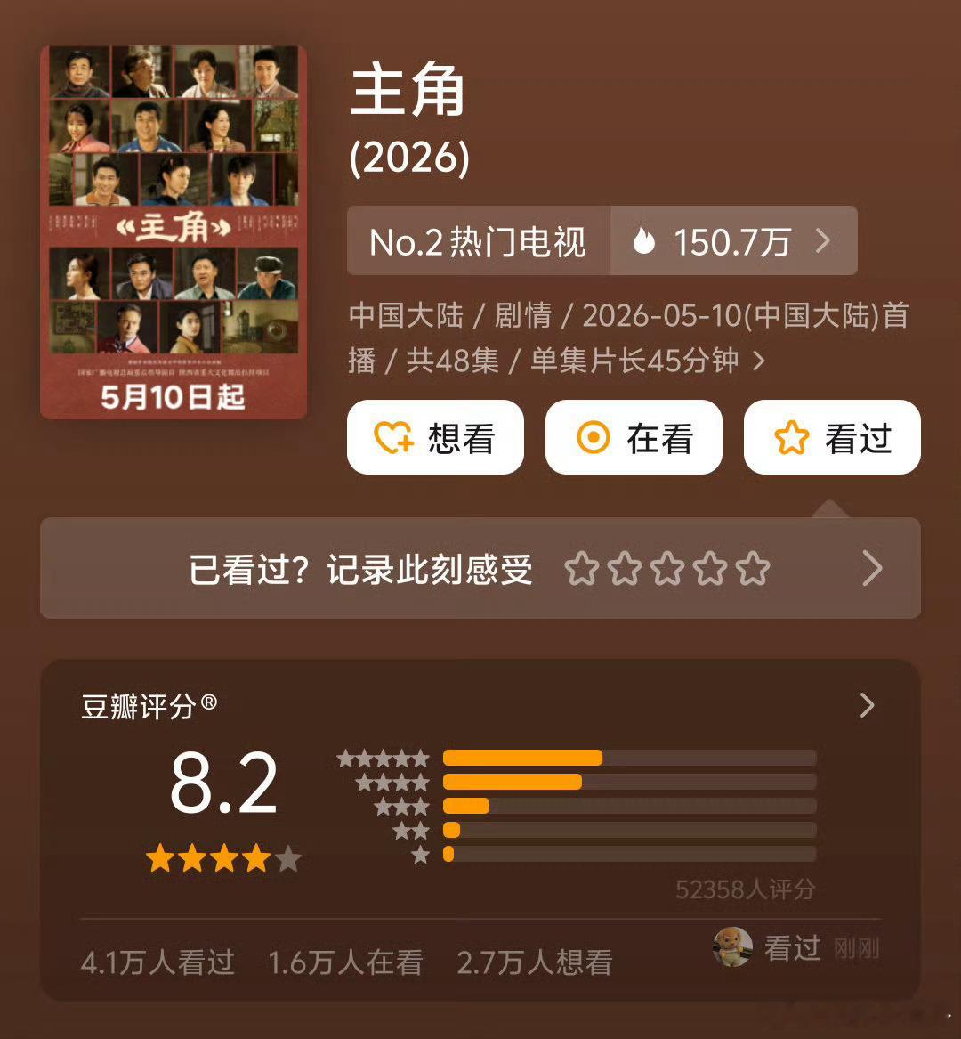 《主角》开分8.2张嘉益｜刘浩存｜秦海璐 