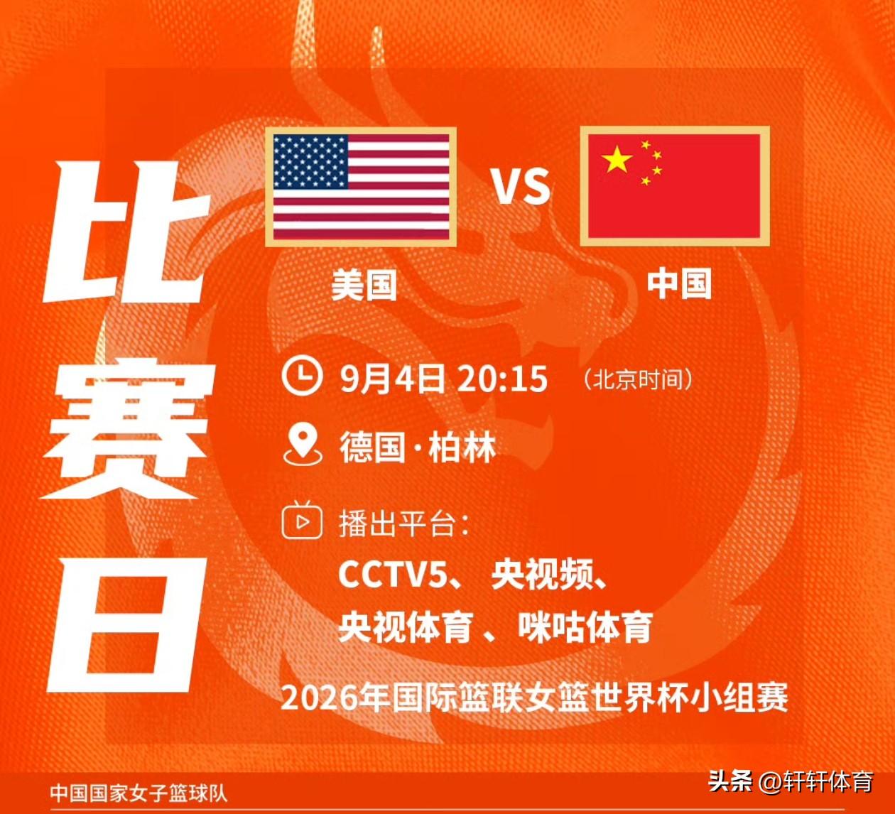 中国女篮世界杯赛事预告！！！中国女篮2026年德国·柏林世界杯小组赛将在，9月4