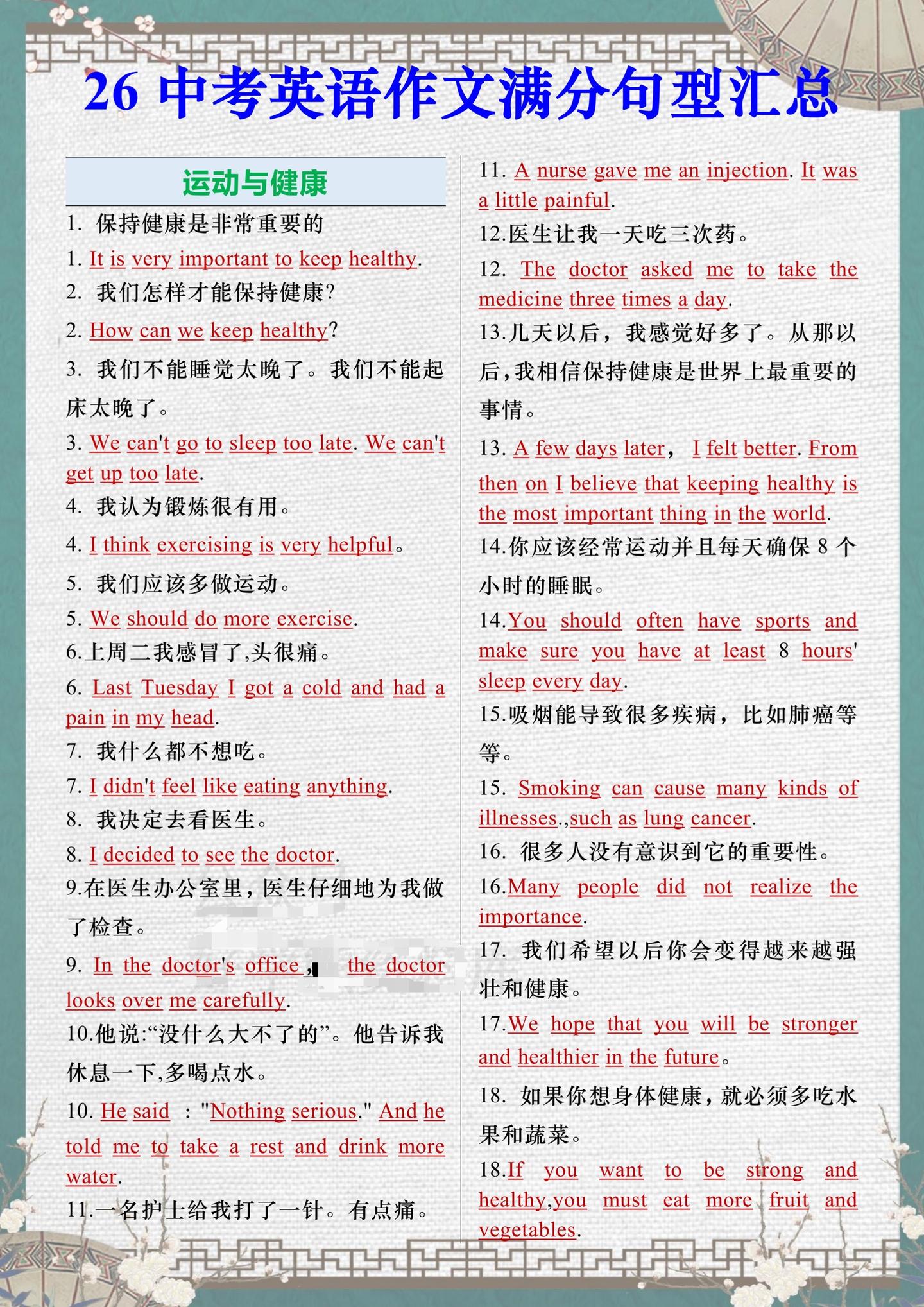 中考英语作文“救命句型”！背完直接冲满分。谁懂啊！中考英语作文想拿高分...