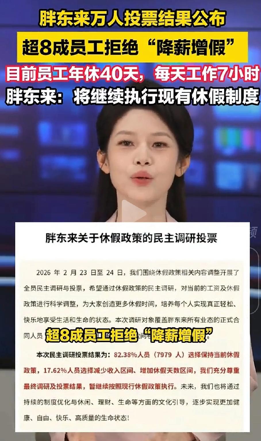 羡慕哭了！河南，胖东来公布内部调研结果，超8成员工拒绝“降薪增假”方案，选择维持