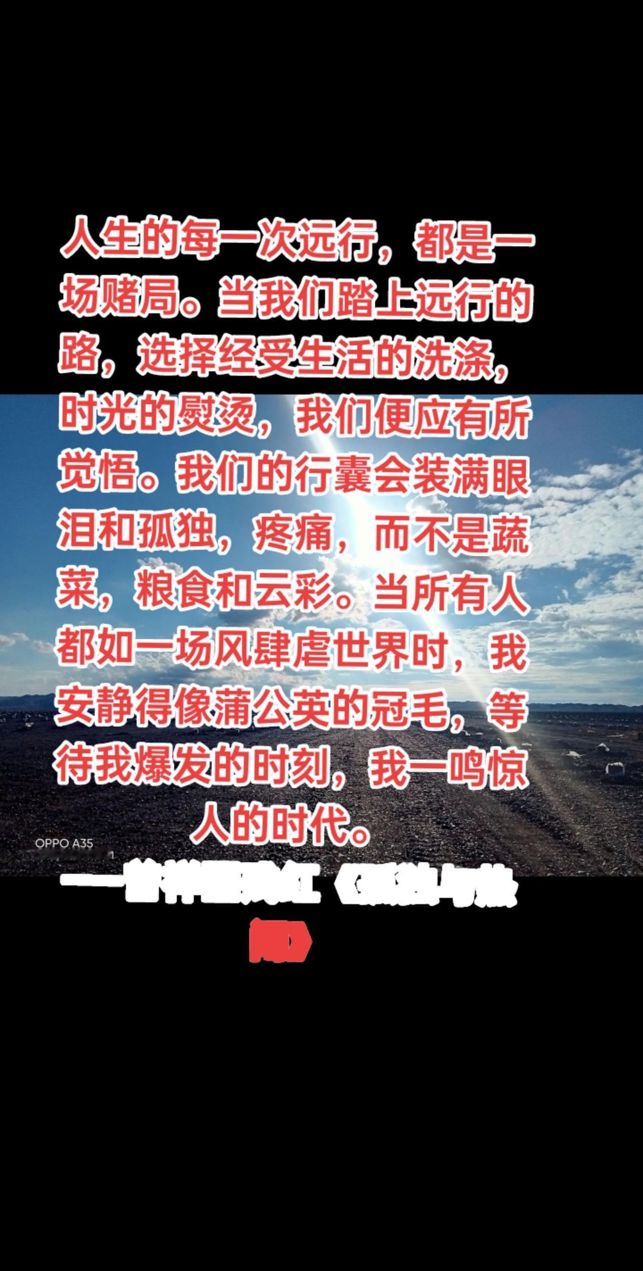 人生的每一次远行，都是一场赌局。当我们踏上远行的路，选择经受生活的洗涤，时光的熨