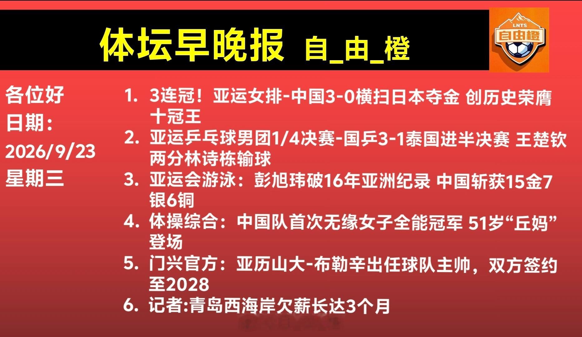 每日橙语自由橙体坛早晚报 ​​​