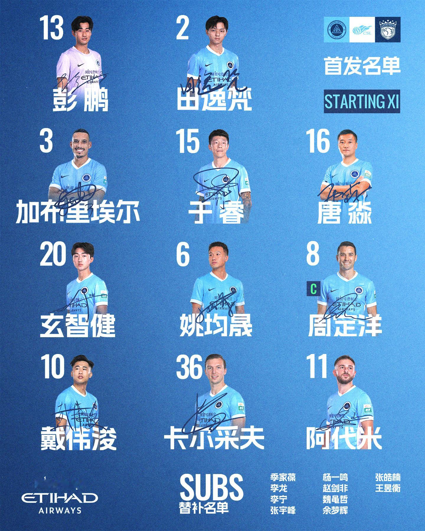 ✈️ 与阿提哈德航空一同启程🔥深圳新鹏城主战上海海港首发阵容出炉！🌟首发名单