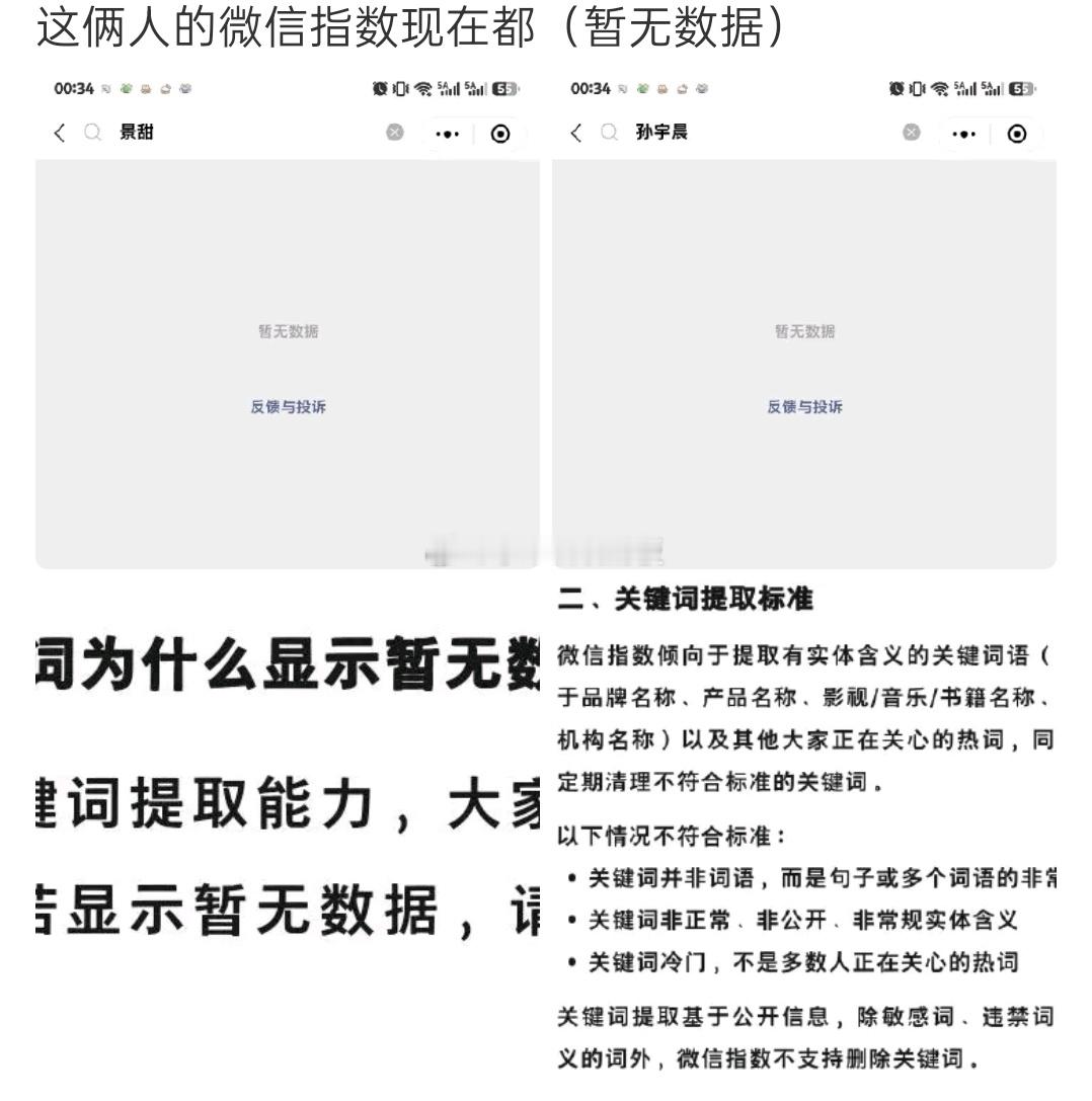 景甜和孙宇晨事件疑似开始走流程。有网友发现:景甜和孙宇晨微指数据都开始暂无数据，