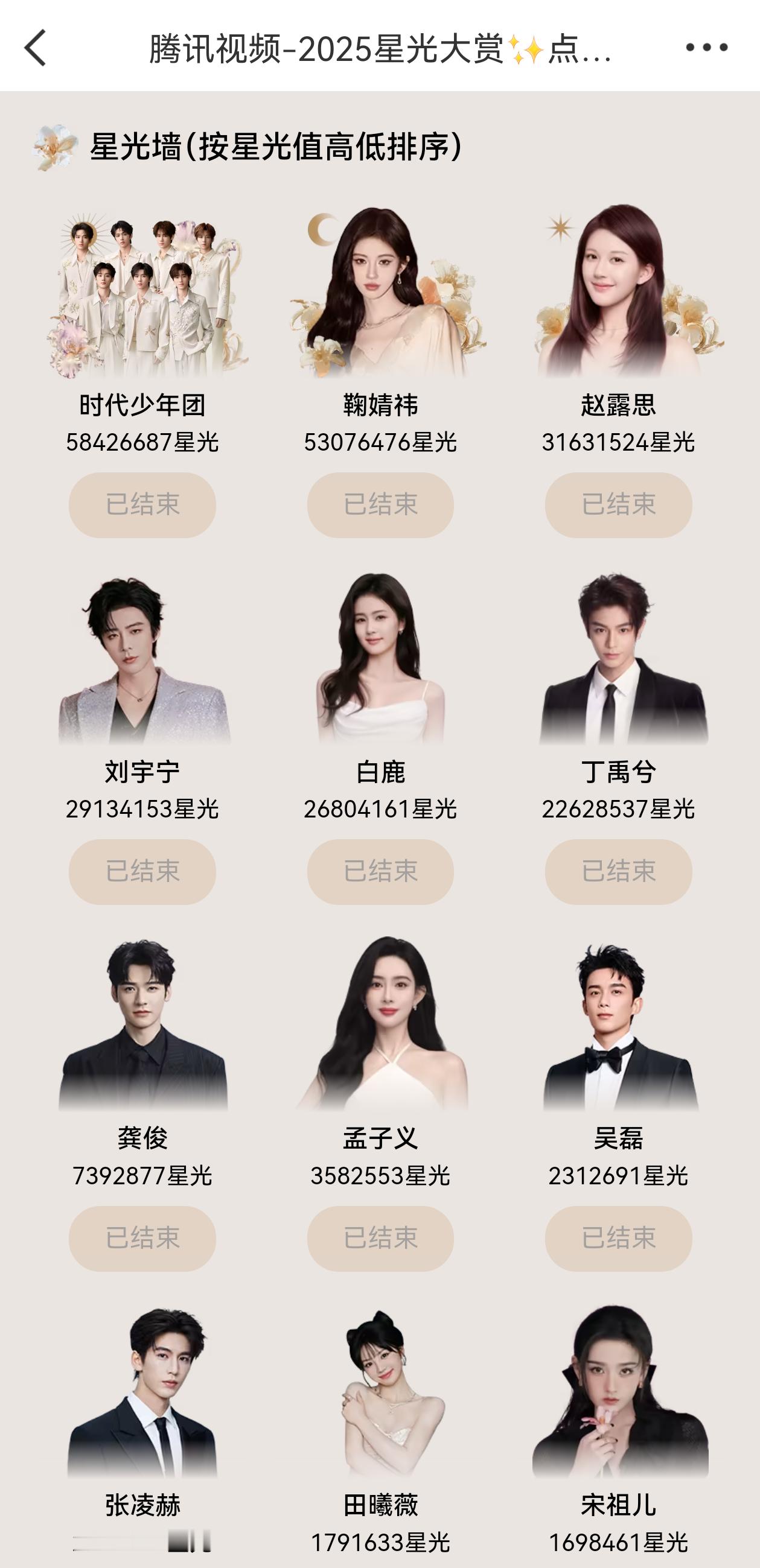 星光大赏星光墙最终投票结果 星光大赏星光值最终TOP3 星光大赏投票