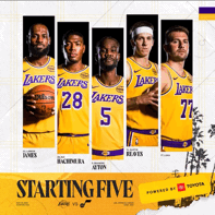 那个男人回来啦！23号的第23个赛季，詹姆斯已经准备好了！
湖人今天的首发阵容，