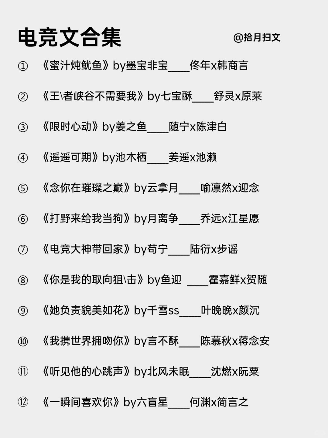 啊啊必看‼️23本高质量巨经典电竞文！