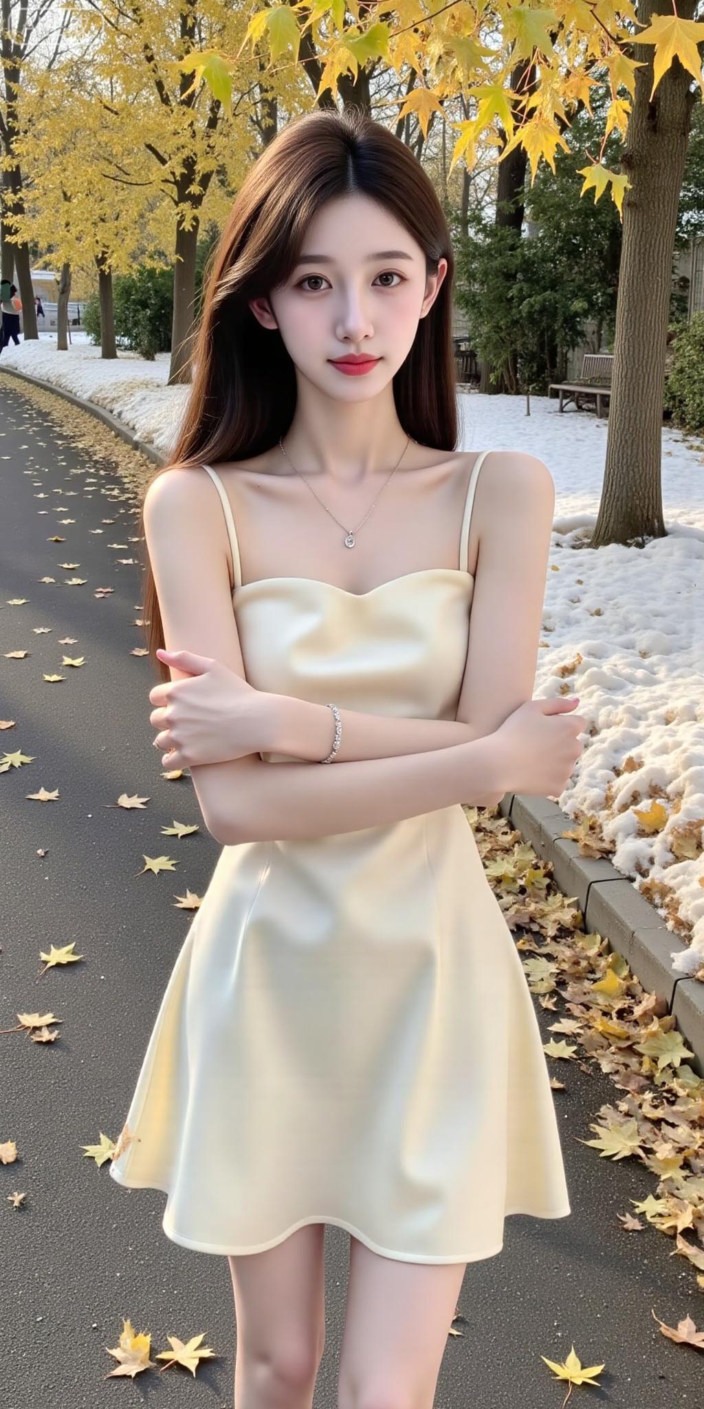 冬景甜妹，奶黄吊带裙，清冷纯欲氛围感绝了甜辣妹针织吊带 花灰吊带 甜辣花朵吊带 