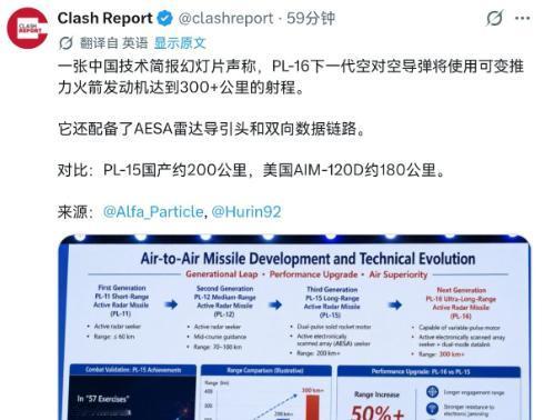 美国怕是要倒吸一口凉气了！外媒报道称，中国的PL-16空空导弹技术参数曝光了！
