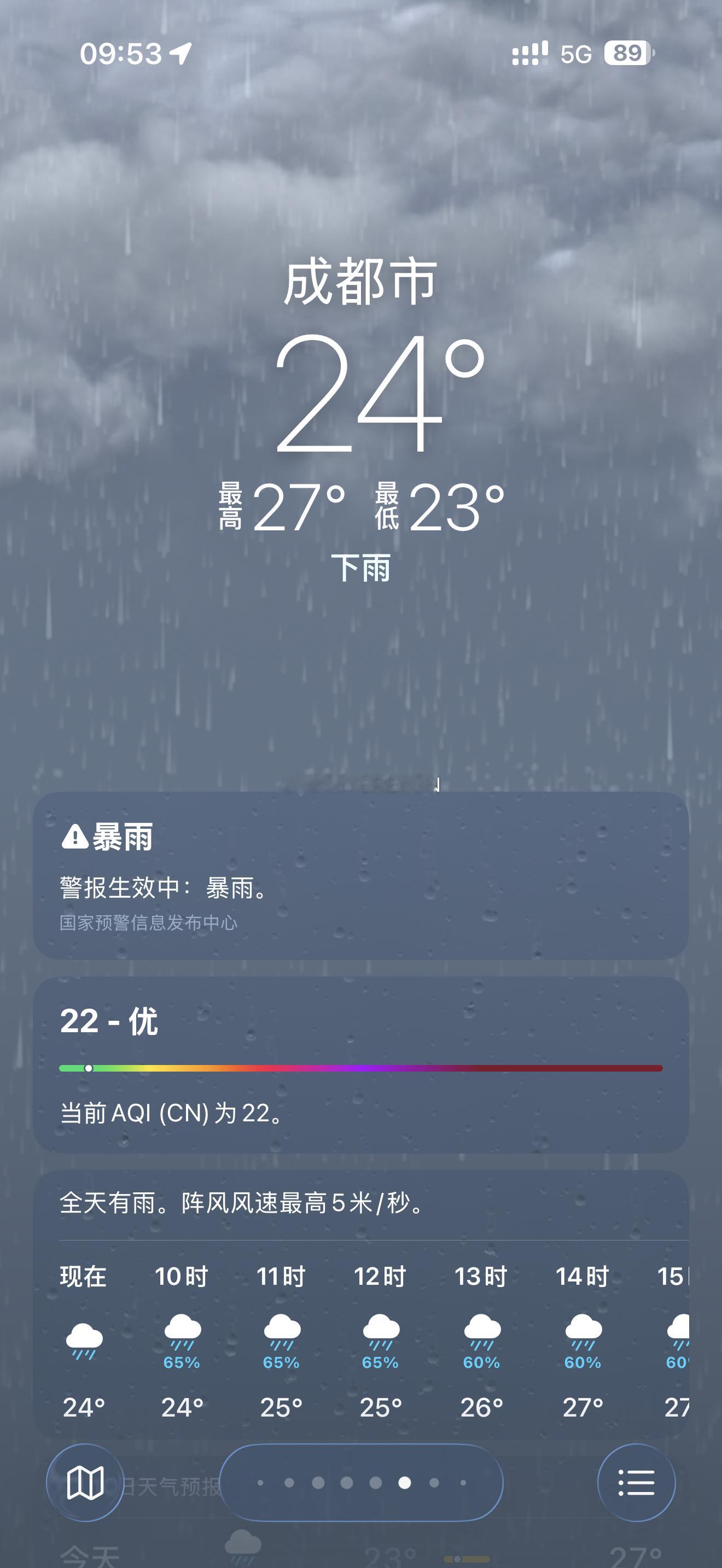外面好大的雨 终于降温了 外面温度比我空调房还低 