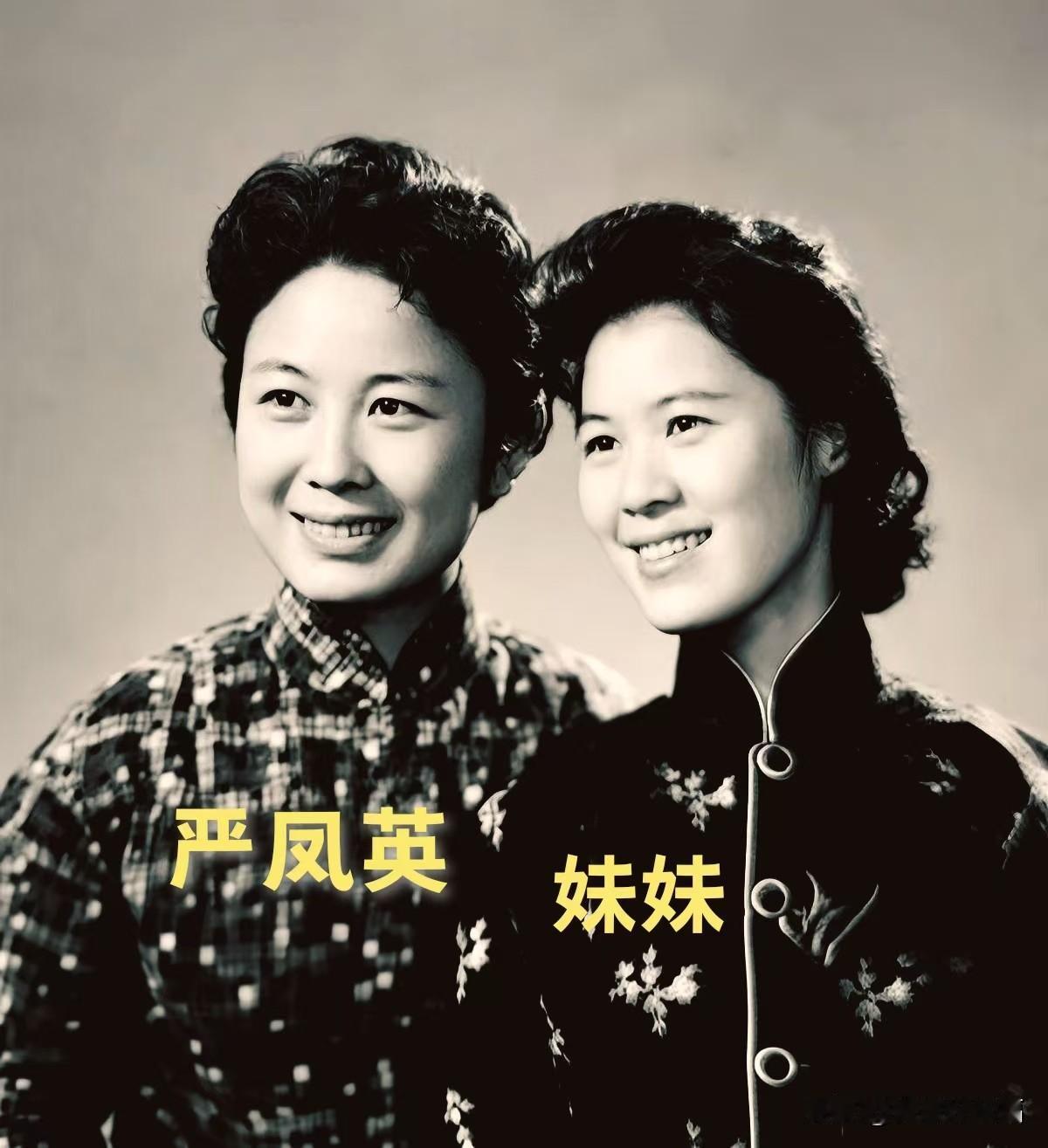 年轻时的严凤英与妹妹并肩微笑，眉眼间满是亲情的柔软；那张多人家族合影，更是定格了