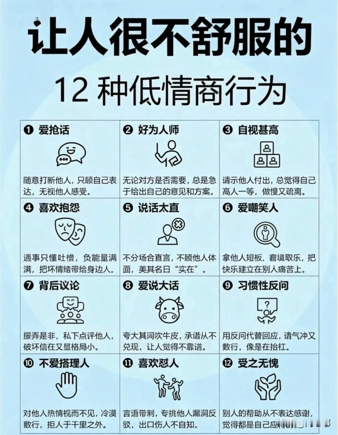 让人很不舒服的12种低情商的行为。[祈祷]相信每个人或多或少都会占一些，欢迎对号