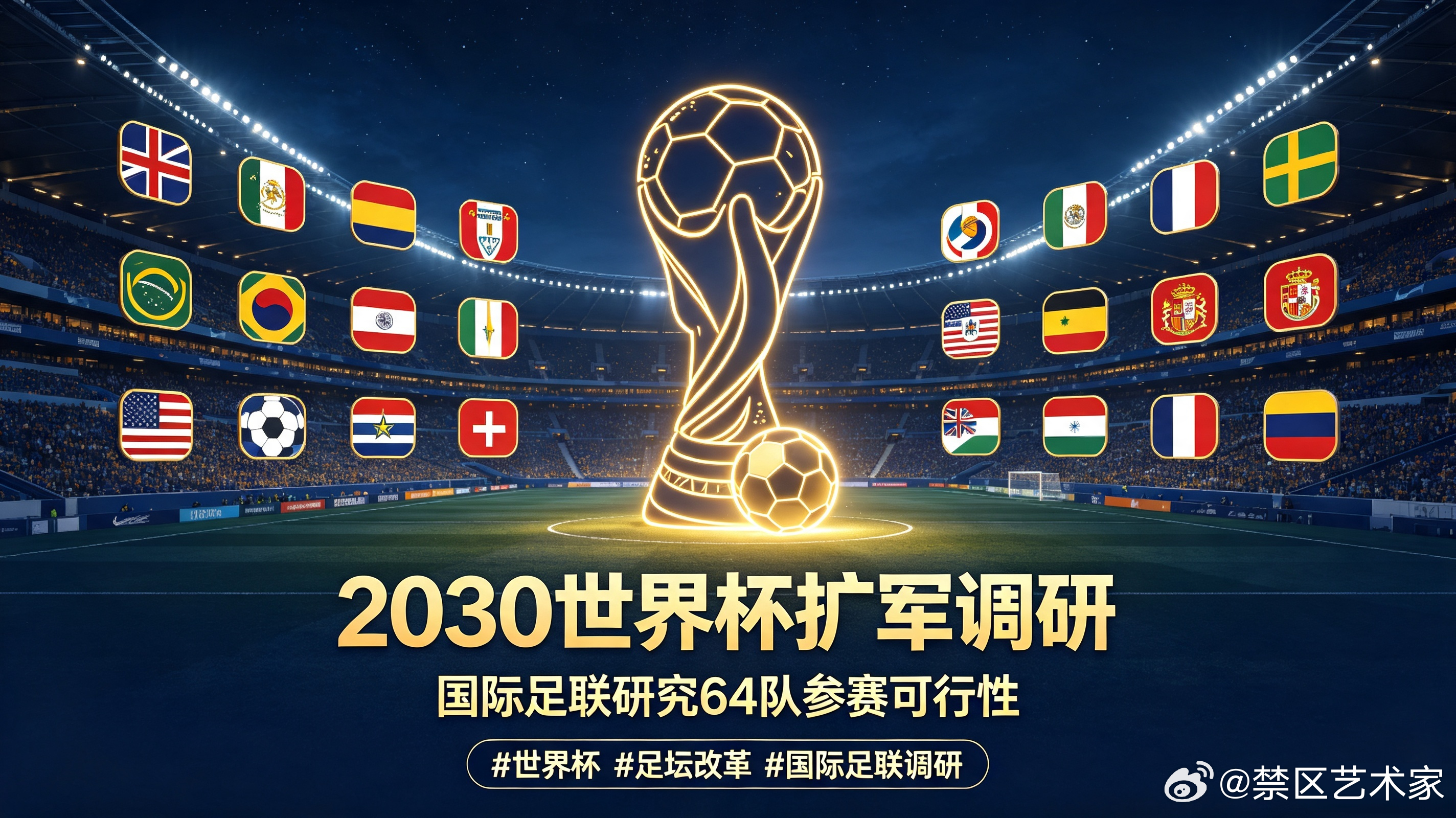 国际足联继续开展调研工作，评估2030年世界杯扩军至64支球队的可行性。随着FF