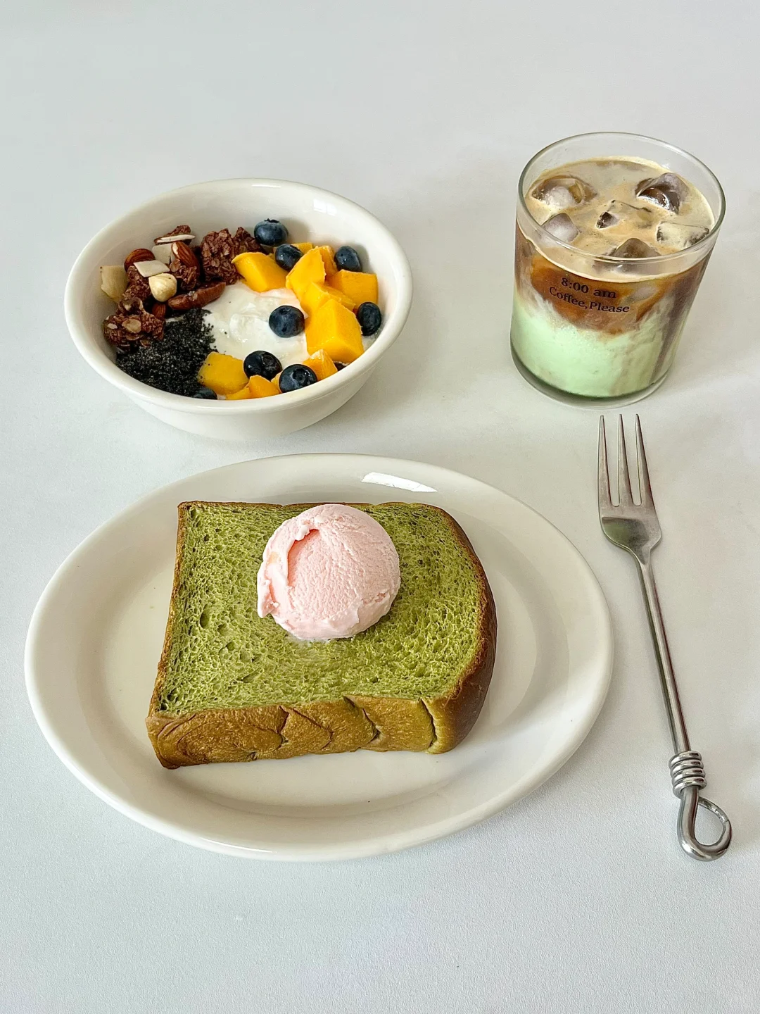 快手早餐|冰淇淋抹茶吐司🍞开心果拿铁☕