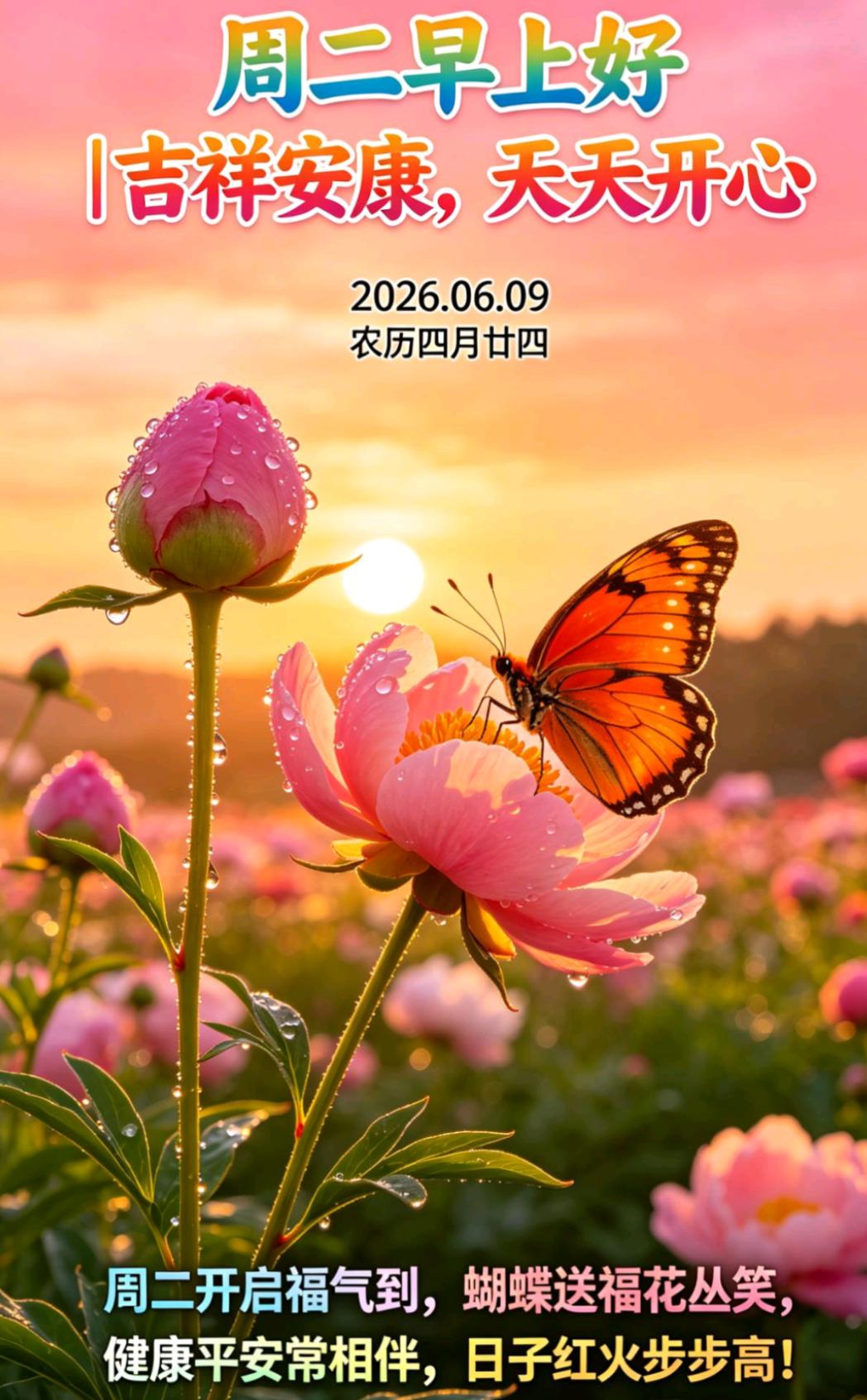🌈崭新清晨，满怀新的期许。愿你周二无烦恼，工作轻松无压力，抬头遇见皆美好，平安