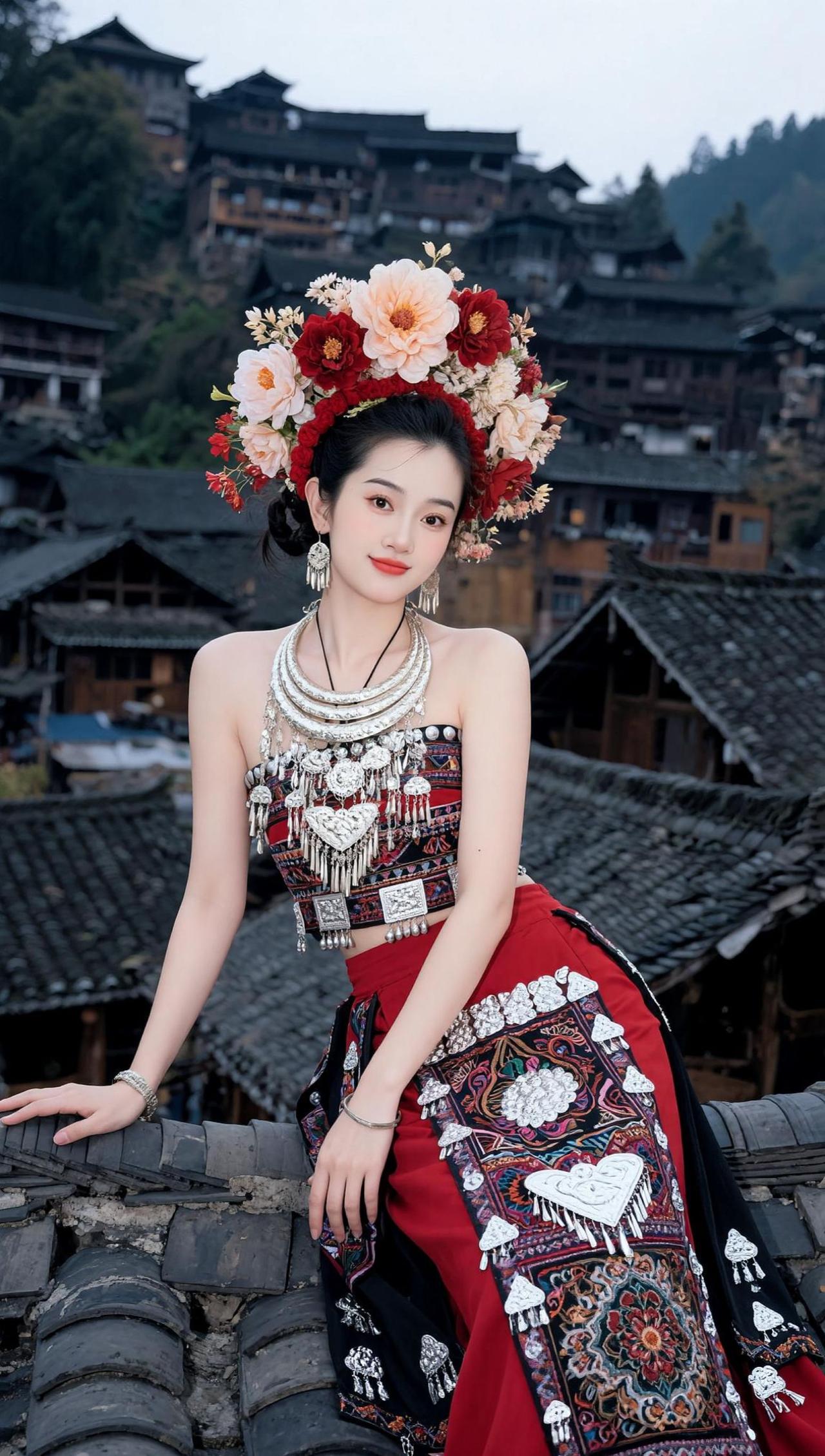 今生戴花🌸世世漂亮AI苗寨风情写真 抖音ai创作 抖音玩法合伙人计划 情绪音乐