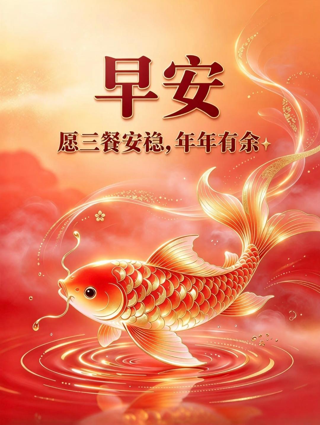 早安！锦鲤游来好运，愿岁月生香，富贵安康，事事顺遂，年年有余。✨传统文化 传递正