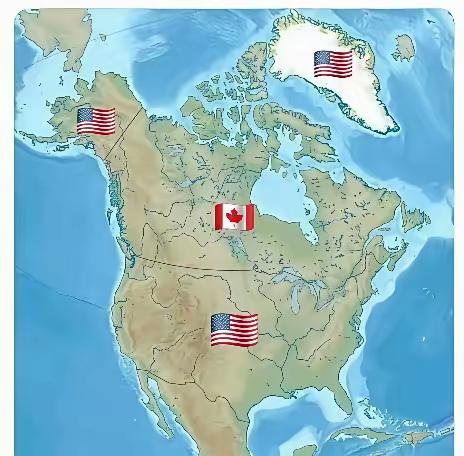 看看这个北美地图，现在最慌的就是加拿大领导人了。
美国对格陵兰岛那可是觊觎已久。