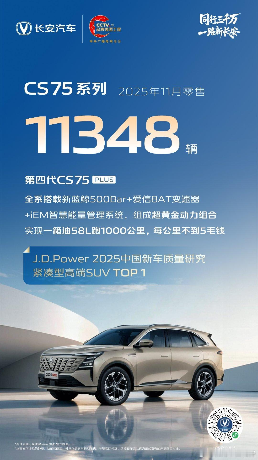 逸动系列 11月零售13300辆连续七个月自主燃油紧凑型轿车销量榜第一名CS75
