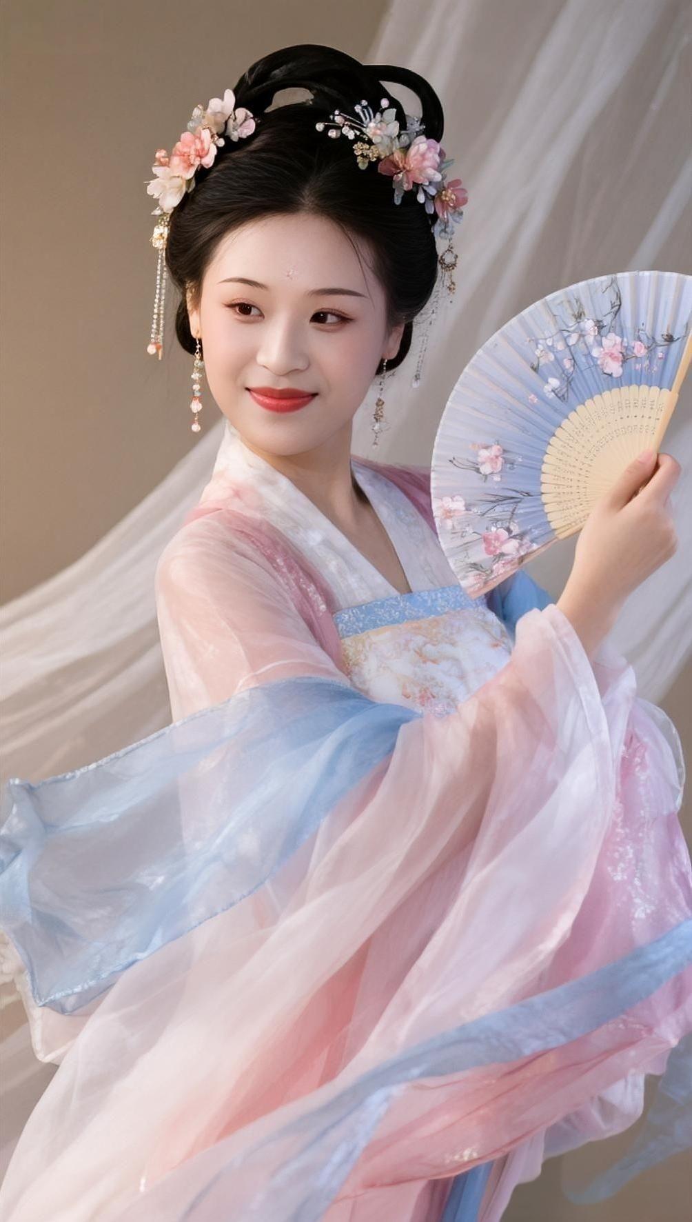 佳人古风写真
云鬓簪花浅黛匀，
粉绫轻曳绕春温。
扇开梅影三分色，
笑落风前一院