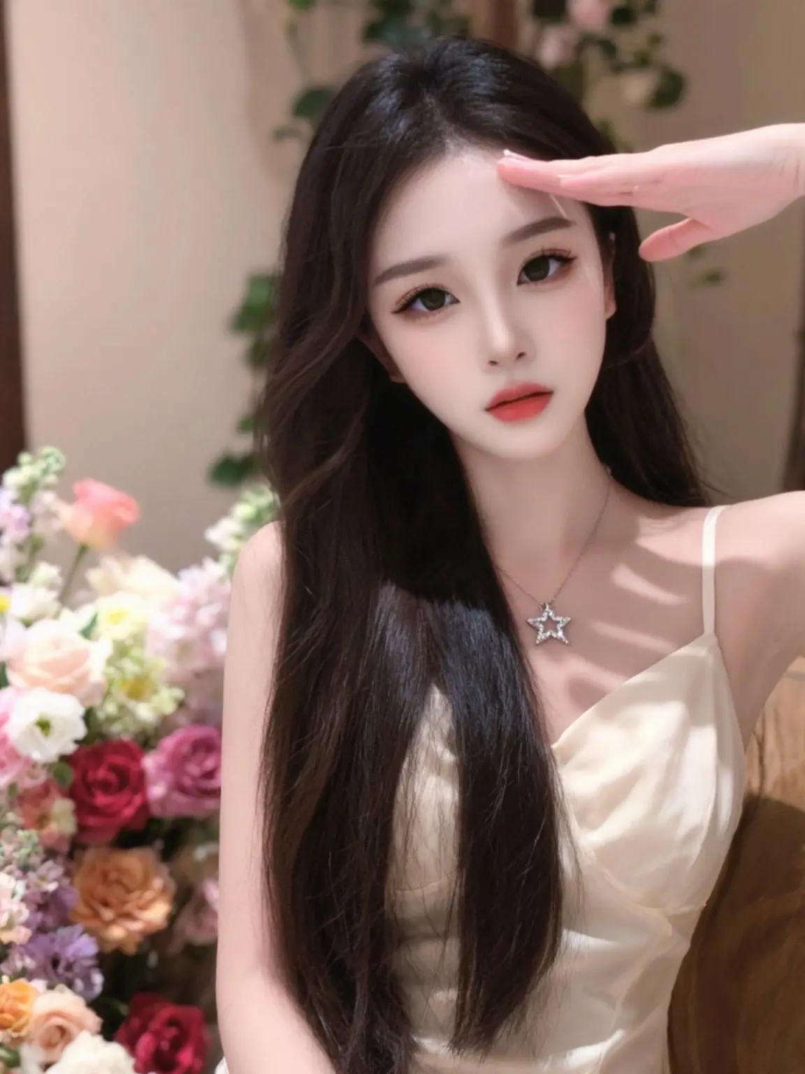 纯欲仙女系列 温柔感美女 女生氛围感自拍 白裙长发美女 露肩居家自拍