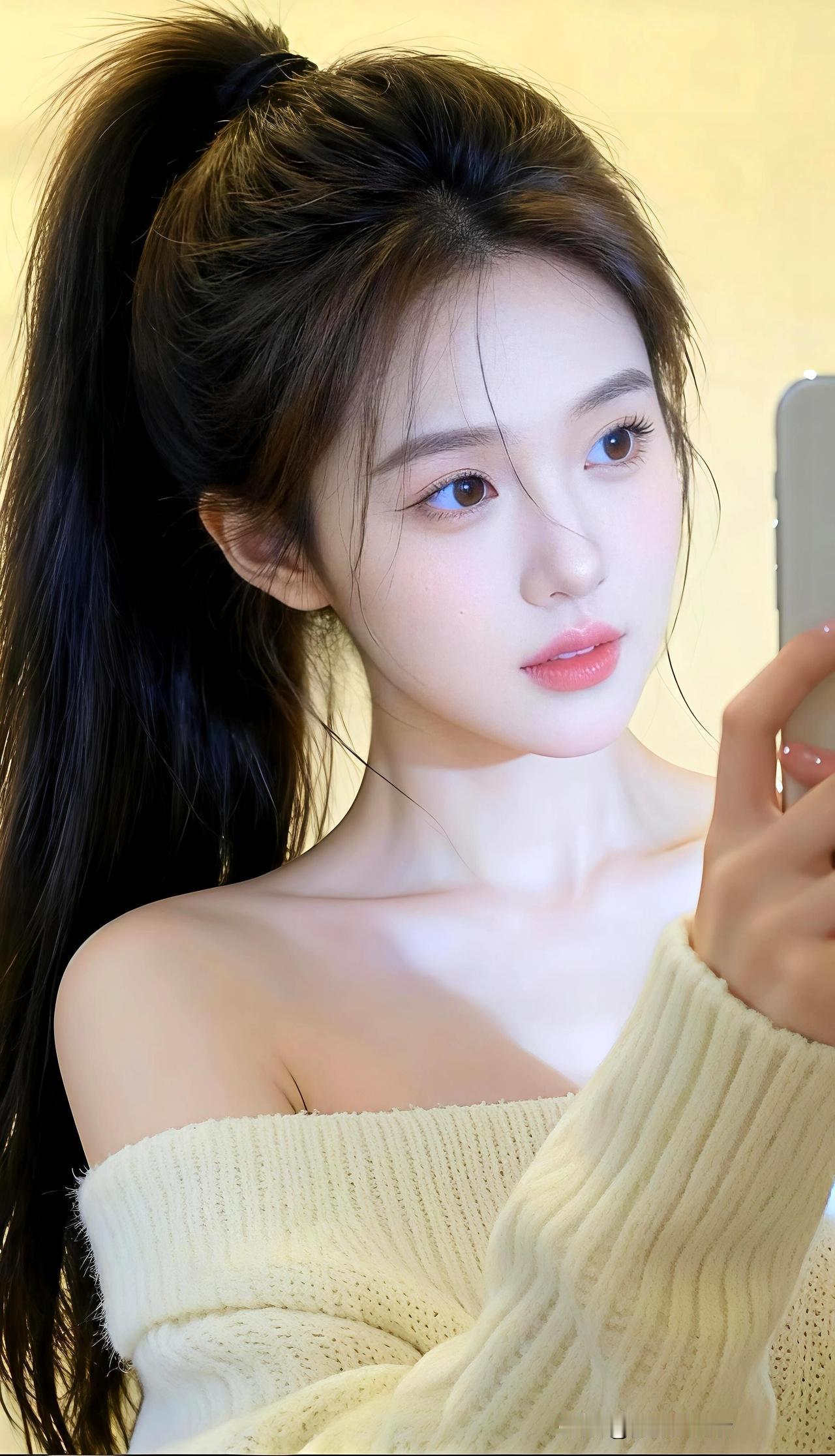 元气少女自拍，温柔毛衣搭配，元气满满的一天！🌞💕温柔穿搭自拍 极品美女