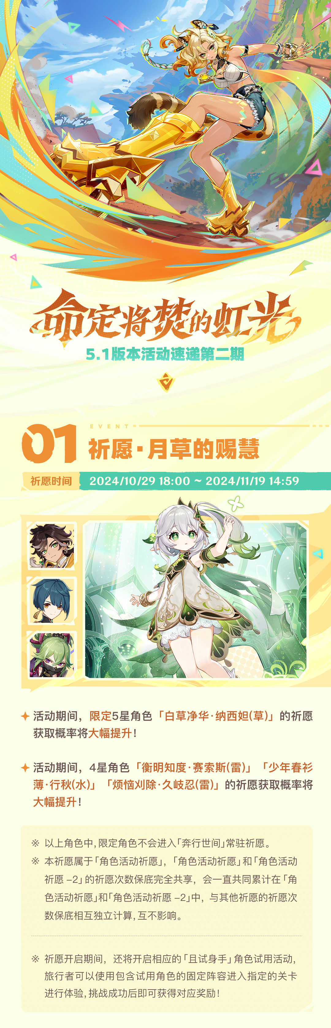 5.1版本活动速递，纳西妲和胡桃卡池即将开放！#原神##原神5.1版本##游园集