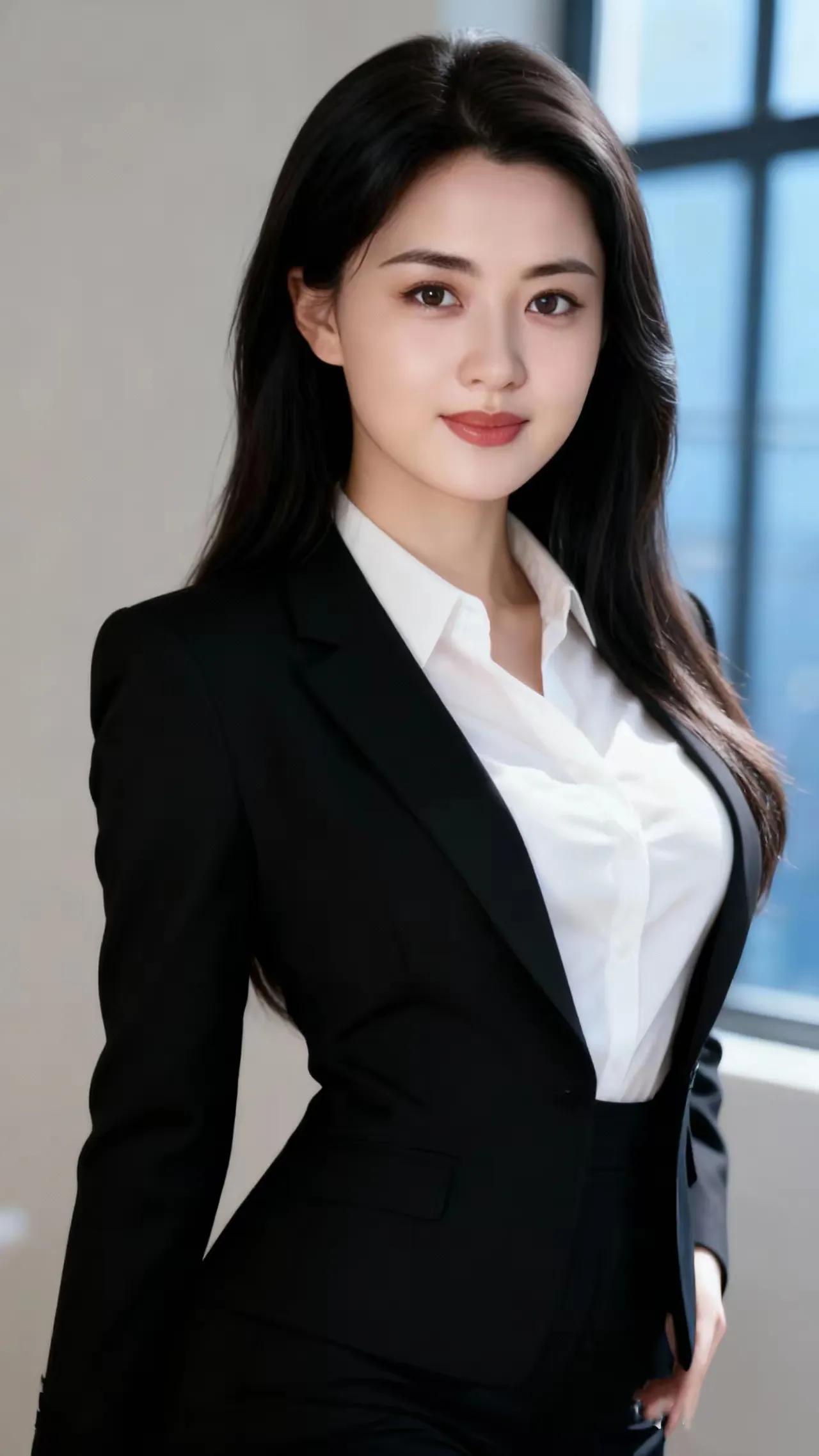 职场女强人，自信满满，黑色西装搭配白色衬衫，尽显干练风范！💼💄💻