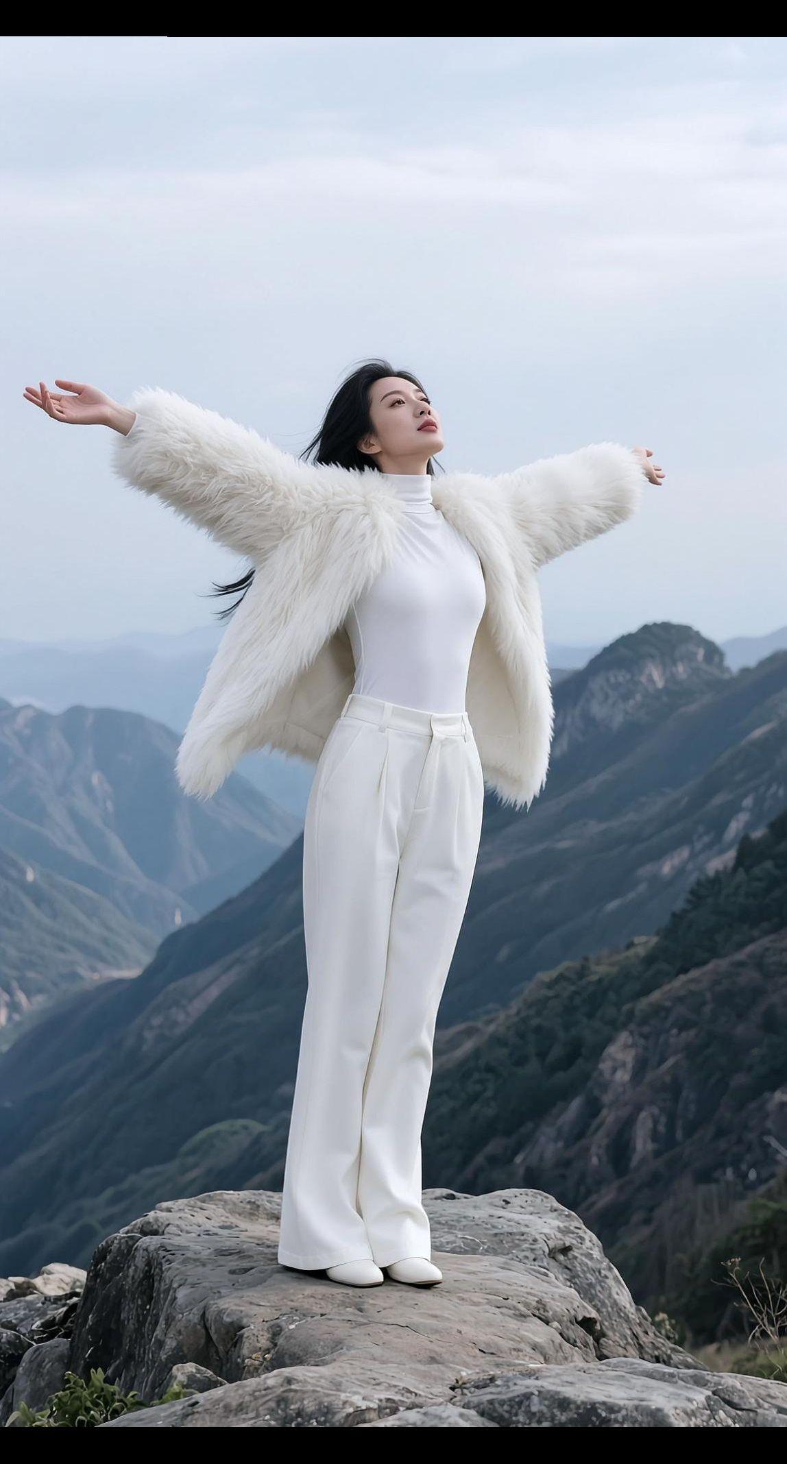 AI山巅白系写真 抖音ai创作 AI扩图 颜值在线 自然美景