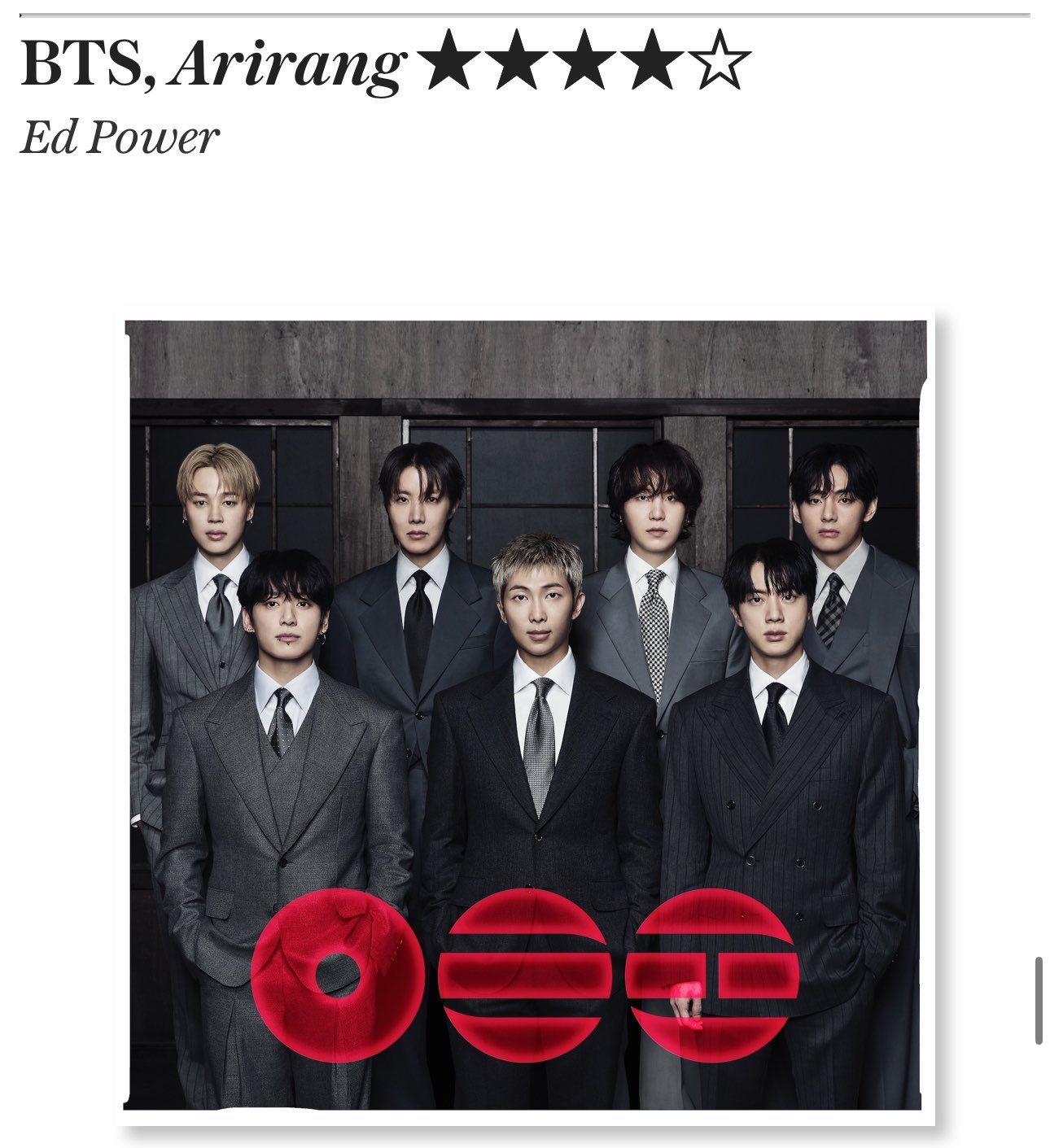 《每日电讯报》将防弹少年团（BTS）的《ARIRANG》列入2026年度（截至目