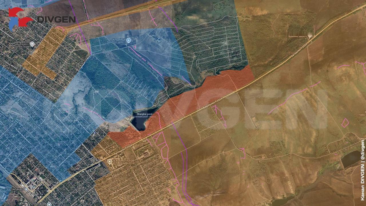 康斯坦丁诺夫卡，南部集群突击队已进入东南角的“化学家”园艺合作社，并且伸出一条触