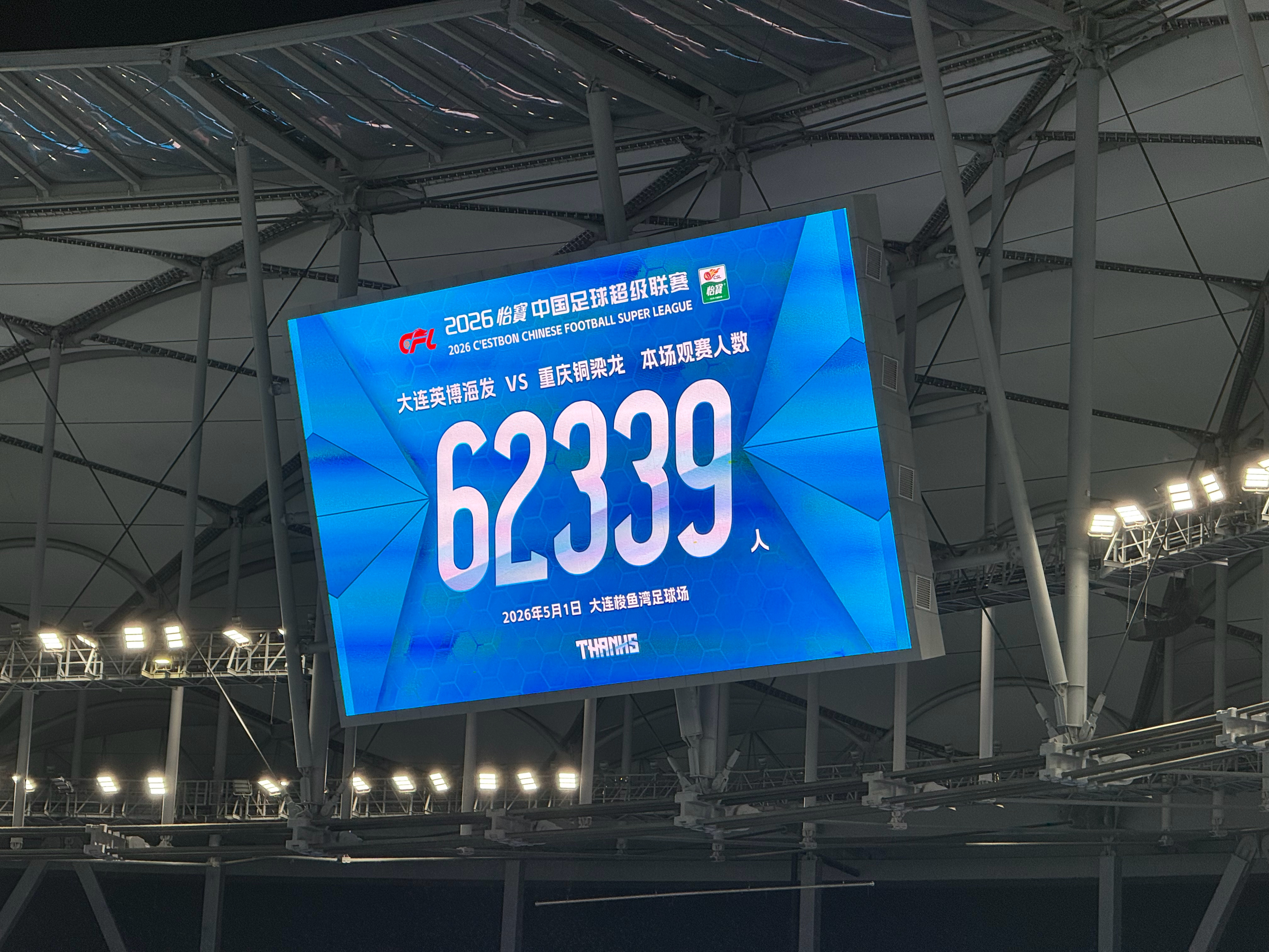 大连英博大连英博vs重庆铜梁龙中超联赛 本场比赛上座人数62339人！梭鱼湾再创
