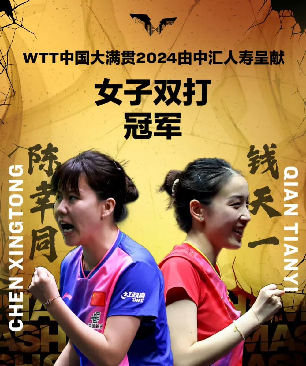 恭喜陈幸同/钱天一夺得冠军，孙颖莎/王艺迪获得亚军。女双让我们看到了后继有人。四