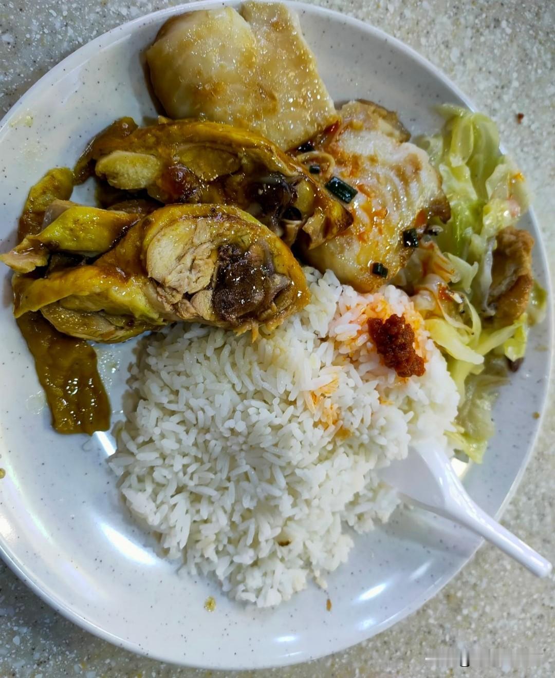 这是网友晒的在新加坡食阁的一顿饭，售价6新元（将近30块钱人民币）。
两块鱼肉，