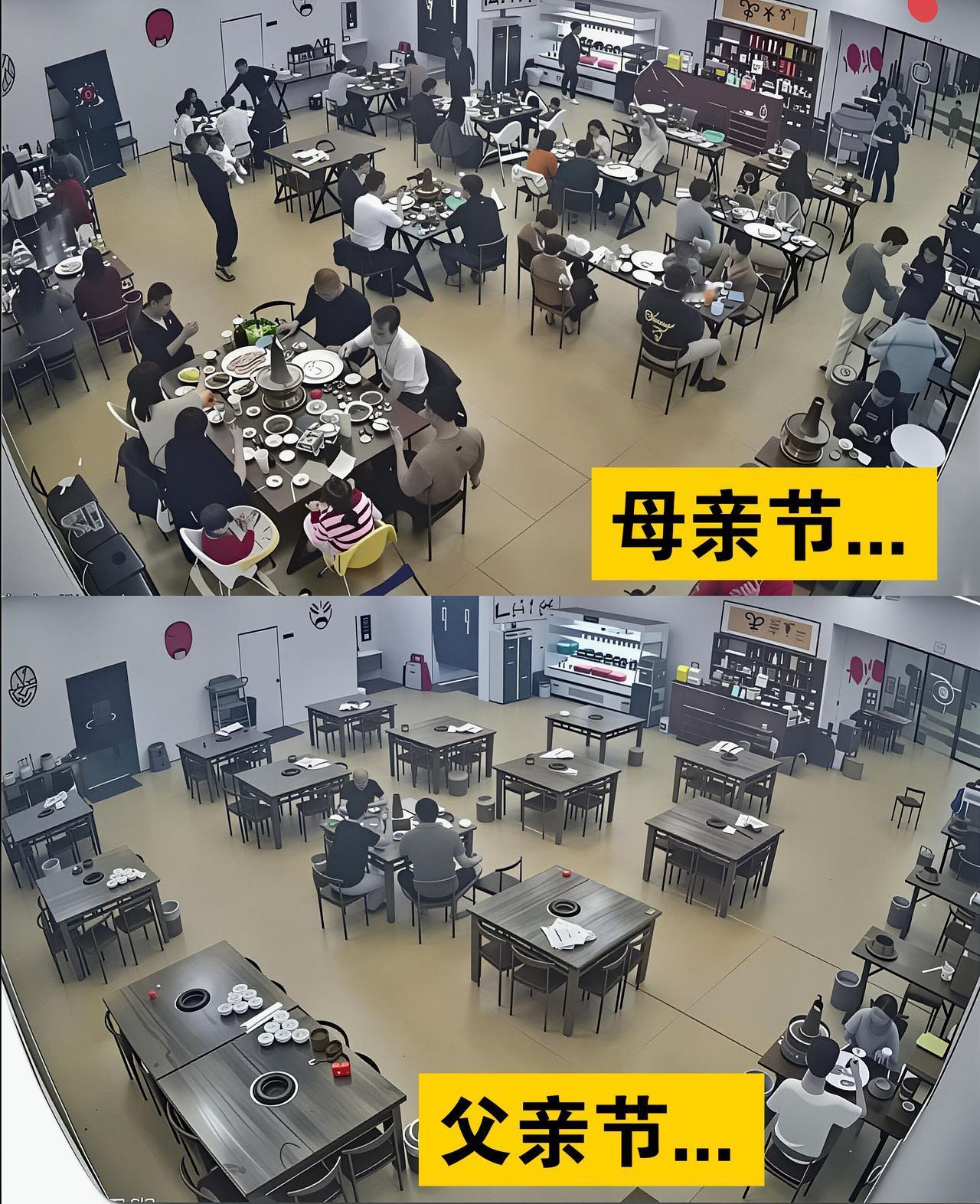很好解释：
母亲节，爸爸不会烧，所以出去吃！
父亲节，妈妈可以烧，所以在家吃！