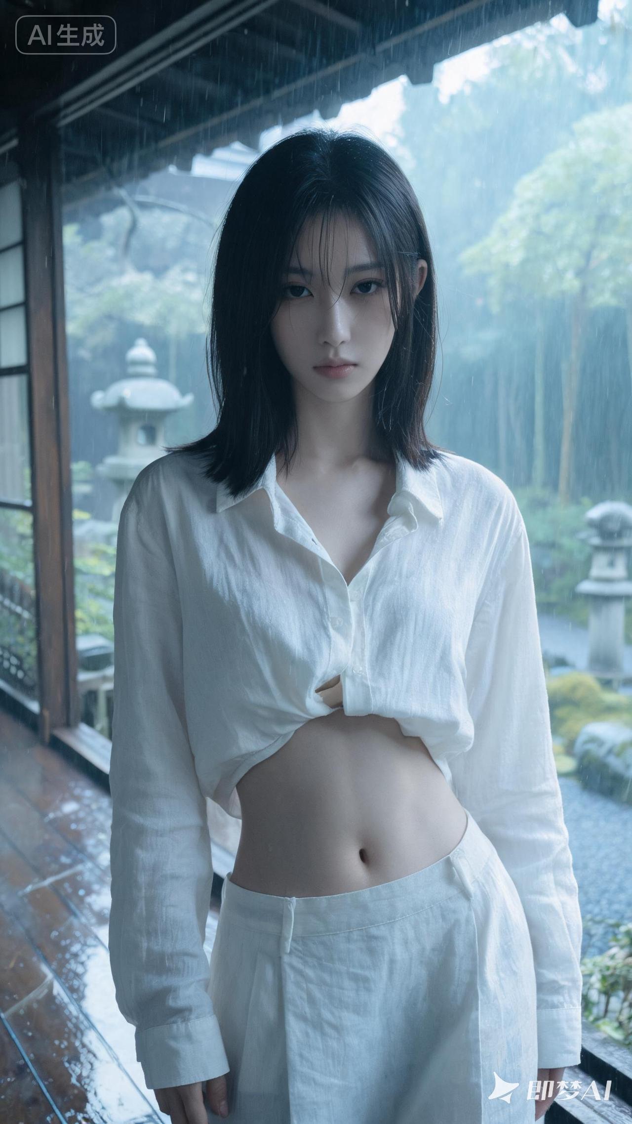 雨中漫步，白衣少女，静谧如画