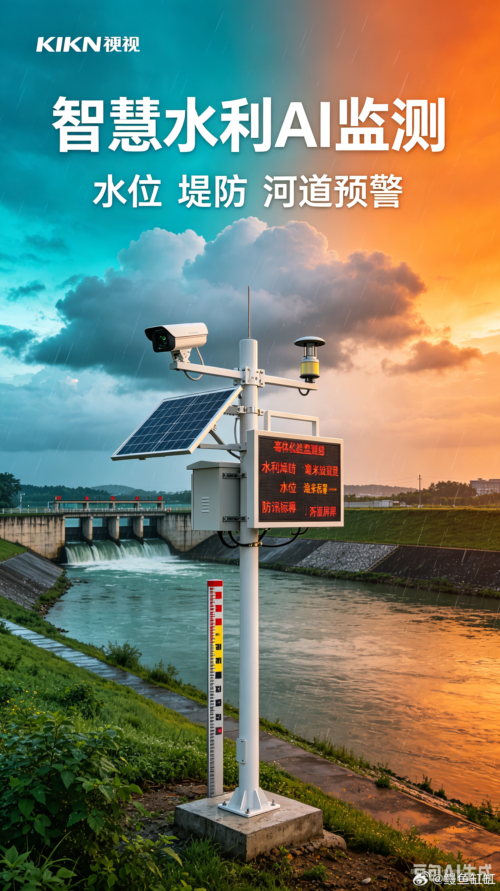 海康威视今日上线面向江河、水库、堤防的一体化智慧水利监测装备。防汛工作中，水位、