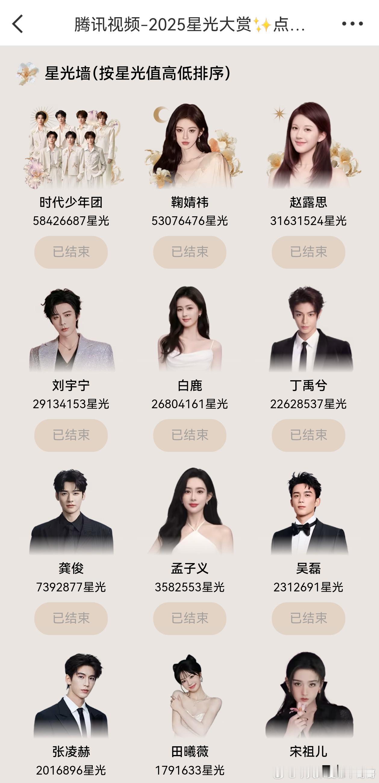 🐧星光大赏星光墙最终结果 