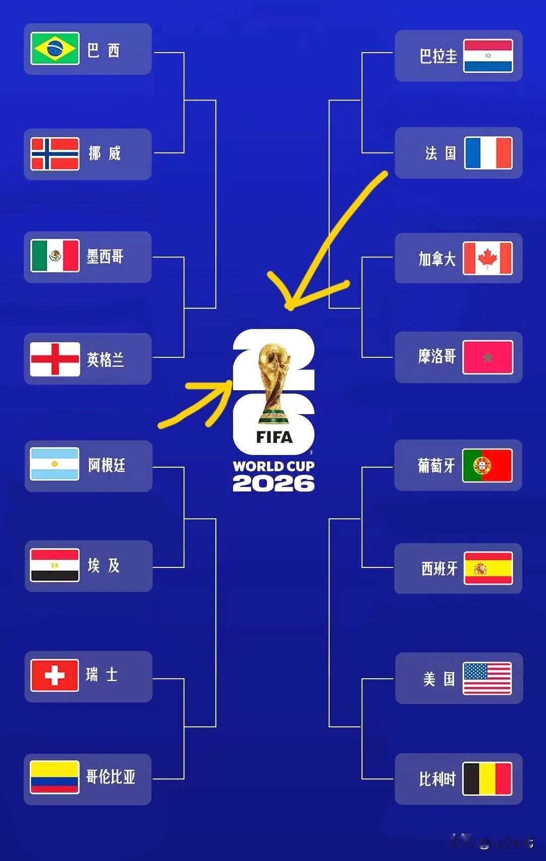 世界杯16强已经产生了，从对局的形势看，冠军最后可能会产自这2个球队。

没错就