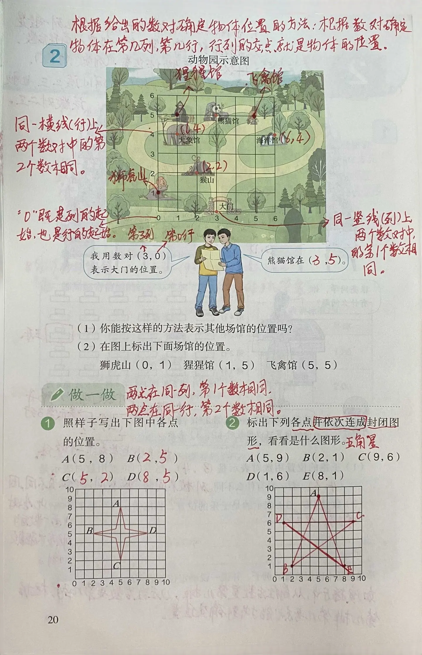 五年级上册数学 第二单元位置课堂笔记&课后练习答案课后练习答案