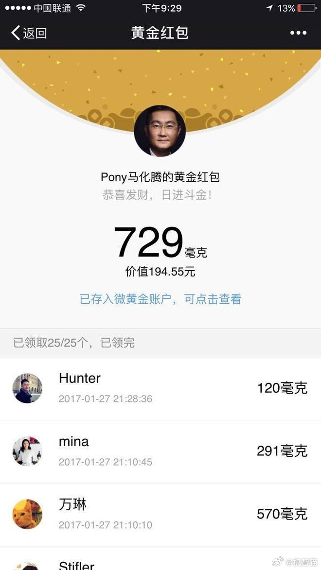 所有人现在去“腾讯黄金红包”小程序看看，可能有惊喜。2017年腾讯曾经联手工行推