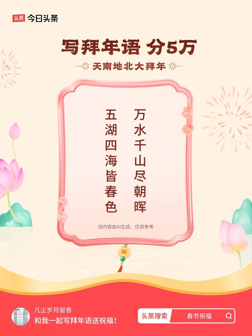 写拜年语送祝福新春拜年送祝福！我的祝福是：“五湖四海皆春色，万水千山尽朝晖”！快
