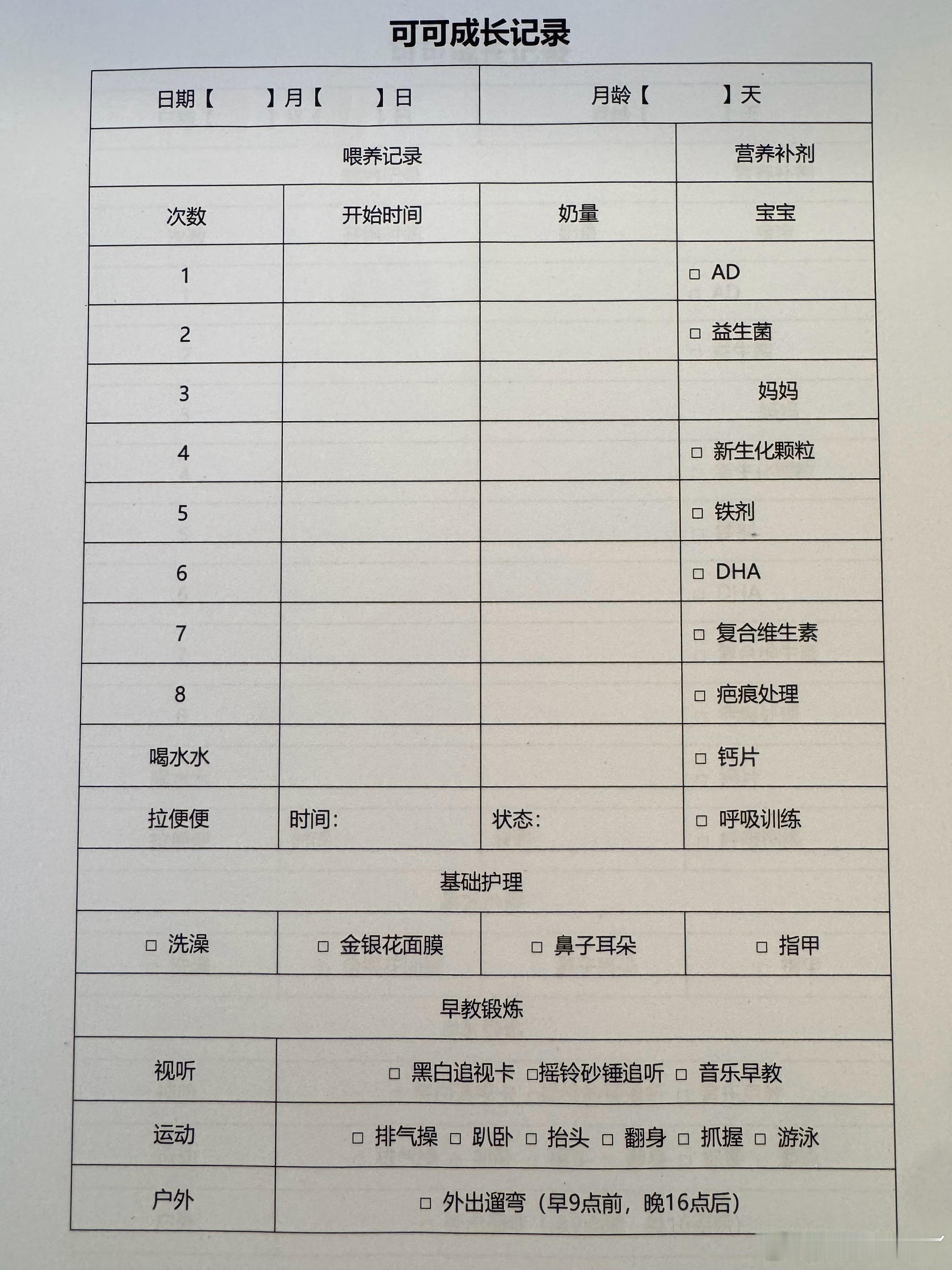 这是可可每天的记录表，一天完成下来，真的很累[晕]原本每隔三四个小时吃喝拉撒睡循
